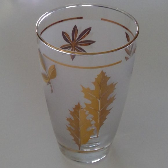 Vintage MCM Libbey Gold Foliage frosted leaf pattern glasses - Picture 6 of 12